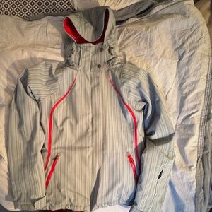 Striped Hooded Jacket with Red Accents